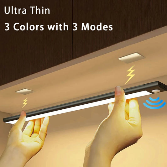 3 Color Motion Sensor Closet Light Night Light Wireless LED Light Cabinet Lights USB Rechargeable Kitchen Wardrobe Lighting Lamp